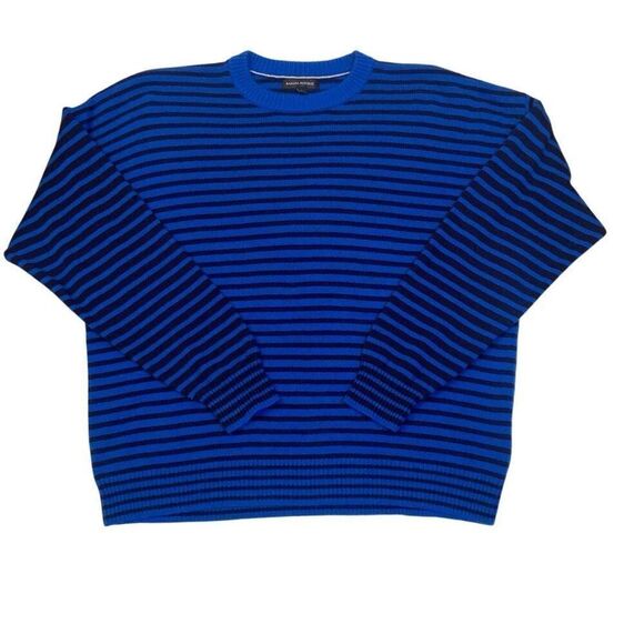 Banana Republic Merino Wool Cashmere Blend Men Large Sweater Blue Black Stripe - Picture 1 of 9